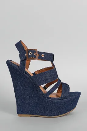 Bamboo Denim Strappy Platform Wedge