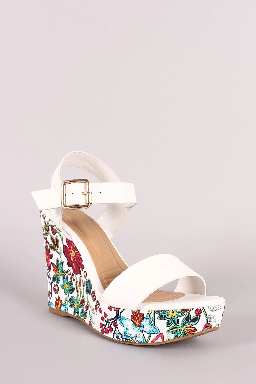 Bamboo Vegan Leather Open Toe Floral Platform Wedge