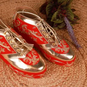 Begum (Gold Wedding sneakers Customised Red Shoes)