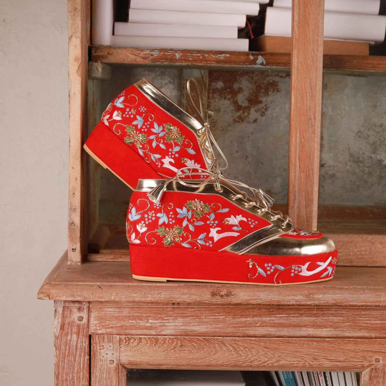 Begum (Red Gold Sneaker platform Shoes wedding)