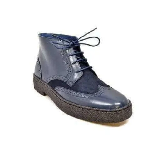 British Walkers Wingtip Limited Edition Men's Navy Blue Leather and Suede High Tops