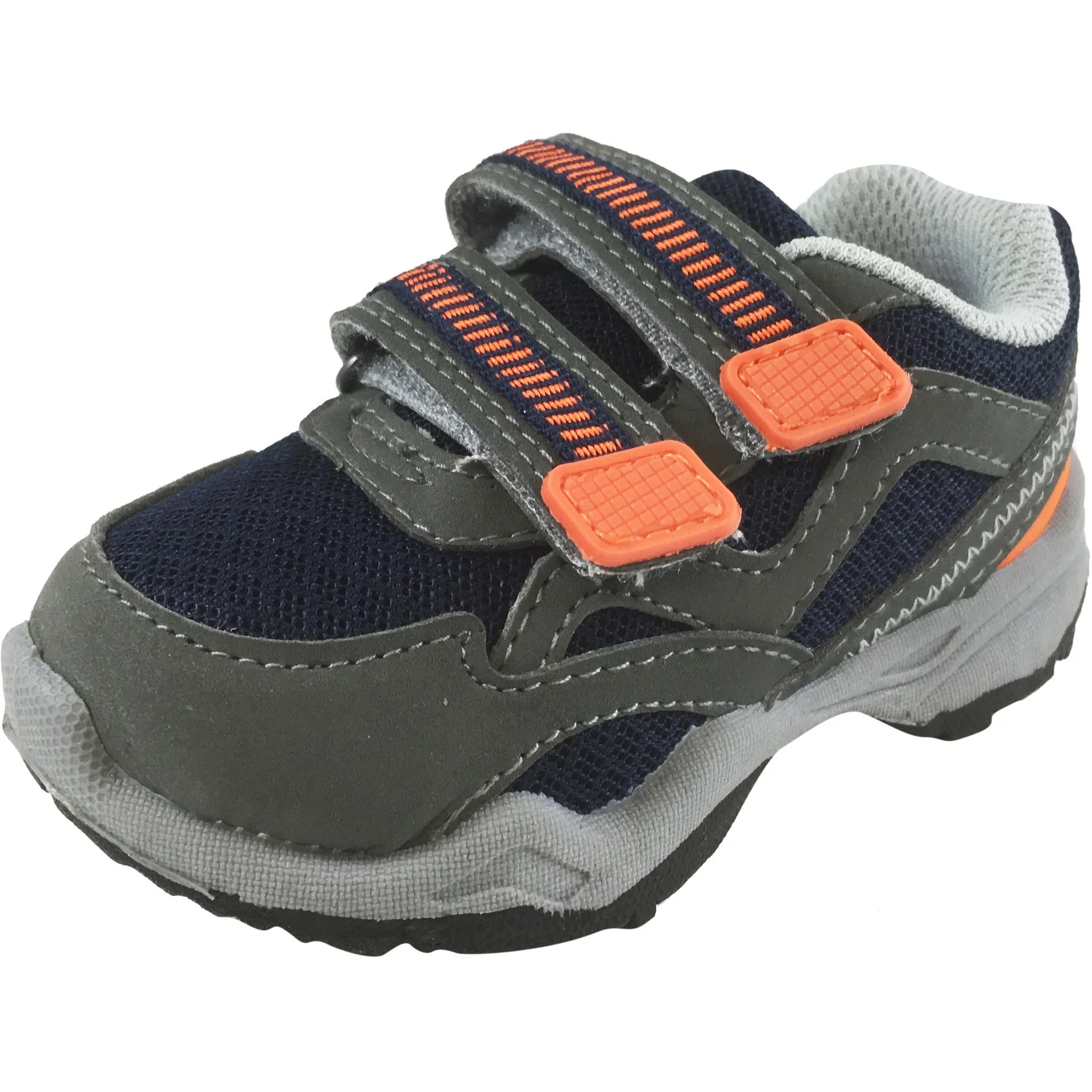 Carter's Boy's Grey Navy Orange Wavy Trail Hiker Double Hook and Loop Sneaker