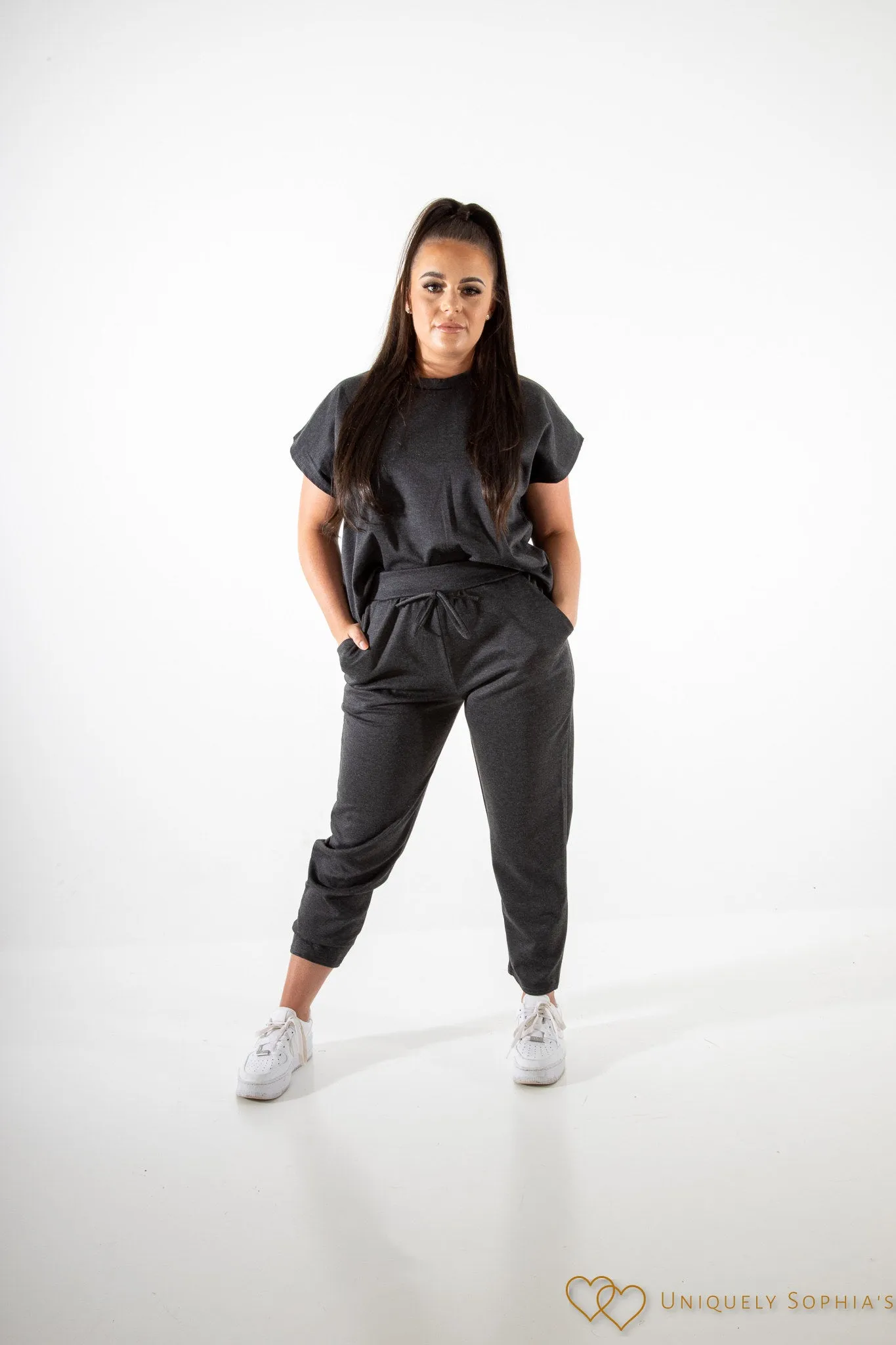 Charcoal short sleeve boxy top and joggers