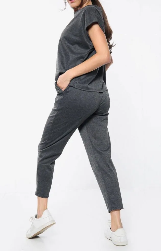 Charcoal short sleeve boxy top and joggers