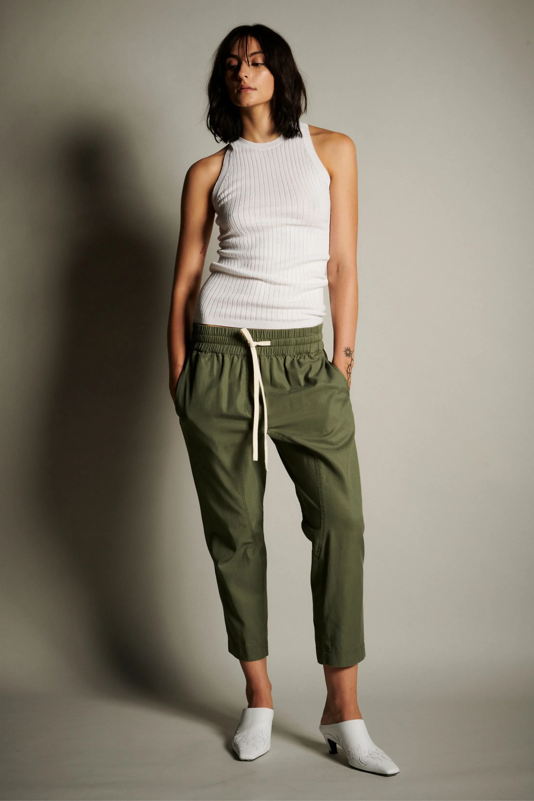 Cotton Jogger Pants with Gusset - Olive