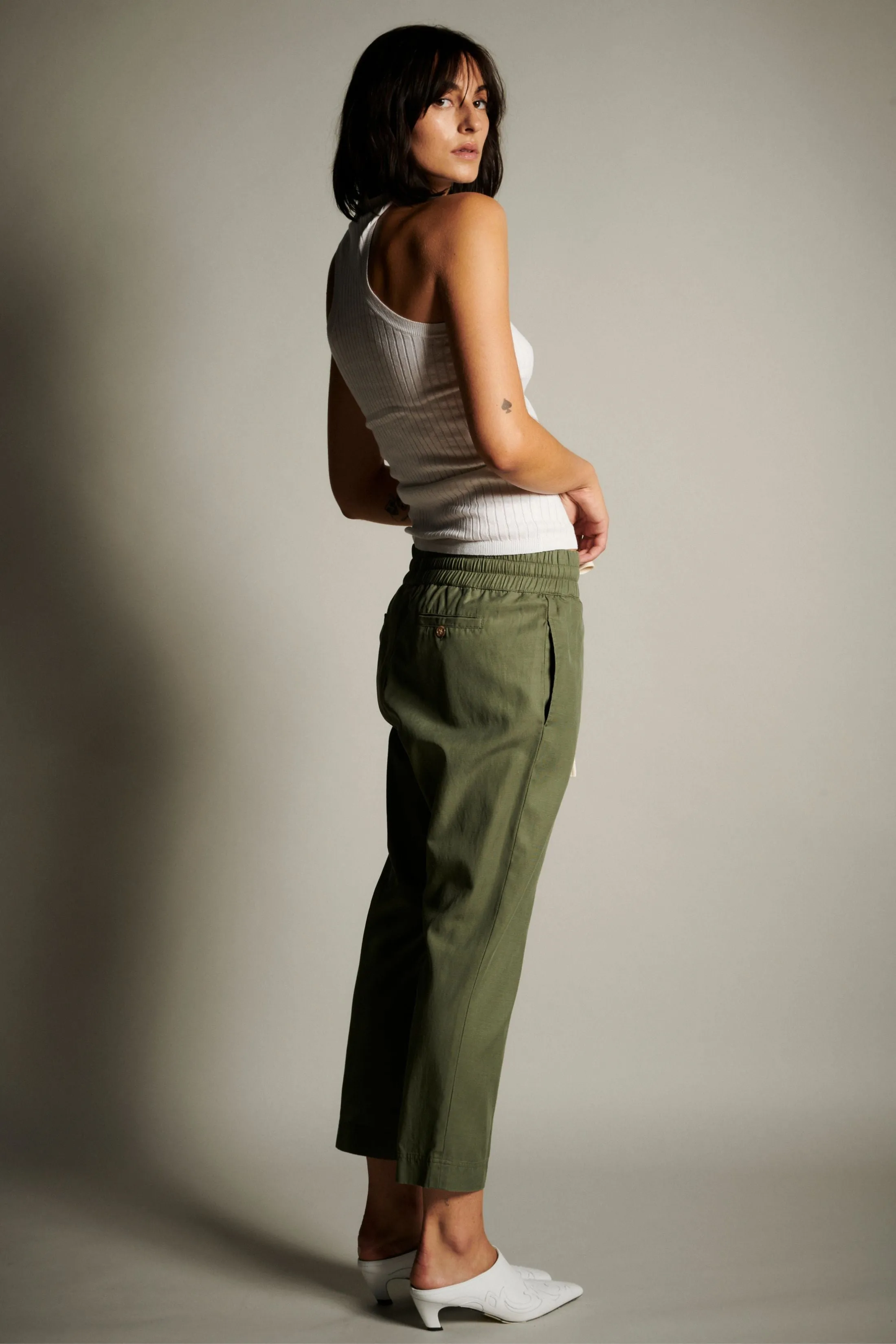 Cotton Jogger Pants with Gusset - Olive