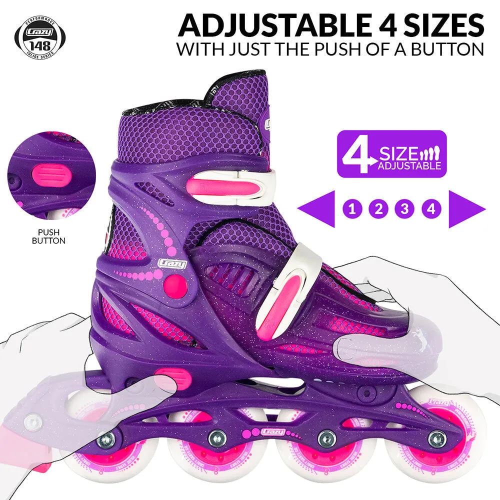 Crazy - 148 Adjustable Inline Skate - Purple Glitter