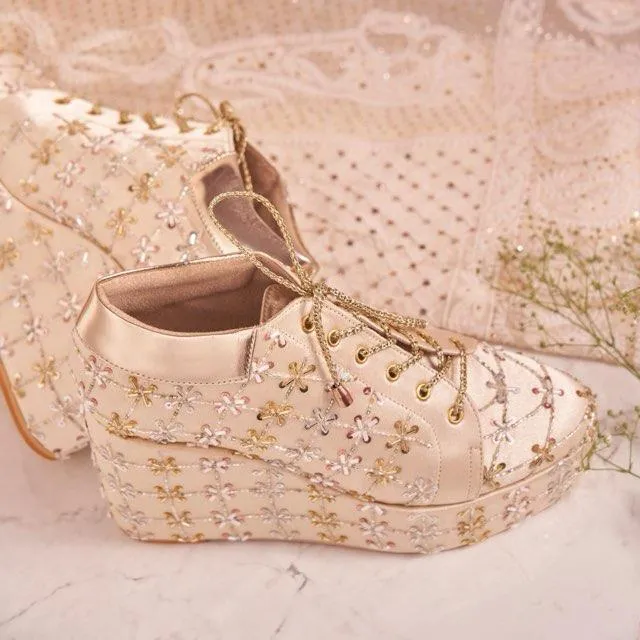 Customizable 4-Inch Cushioned Heels with Gold & Silver Embroidery | Stylish & Comfortable