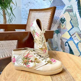 Flat White Floral Bridal Sneaker Wedges - Customized Wedding Shoes | Tiesta