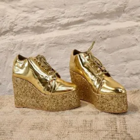 Gold Hand-made Sneaker wedges I Tiesta Shoes