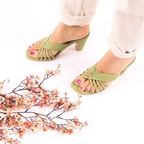 Green Strappy Block Heels | Tiesta Shoes