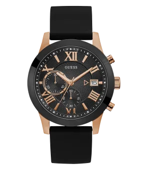 GUESS Mens Black Rose Gold Tone Chronograph Watch