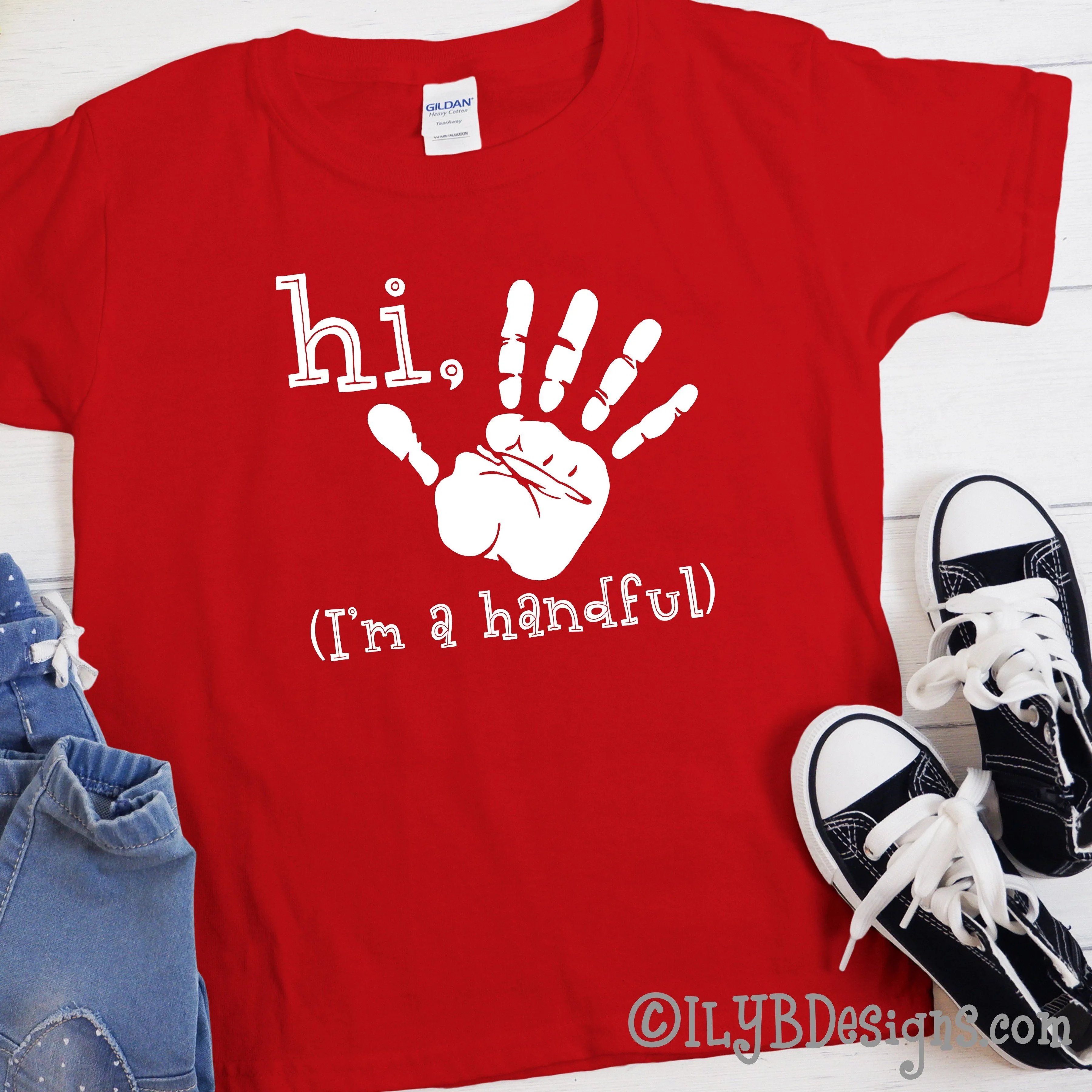 Hi Five I'm a Handful Handprint 5th Birthday Shirt