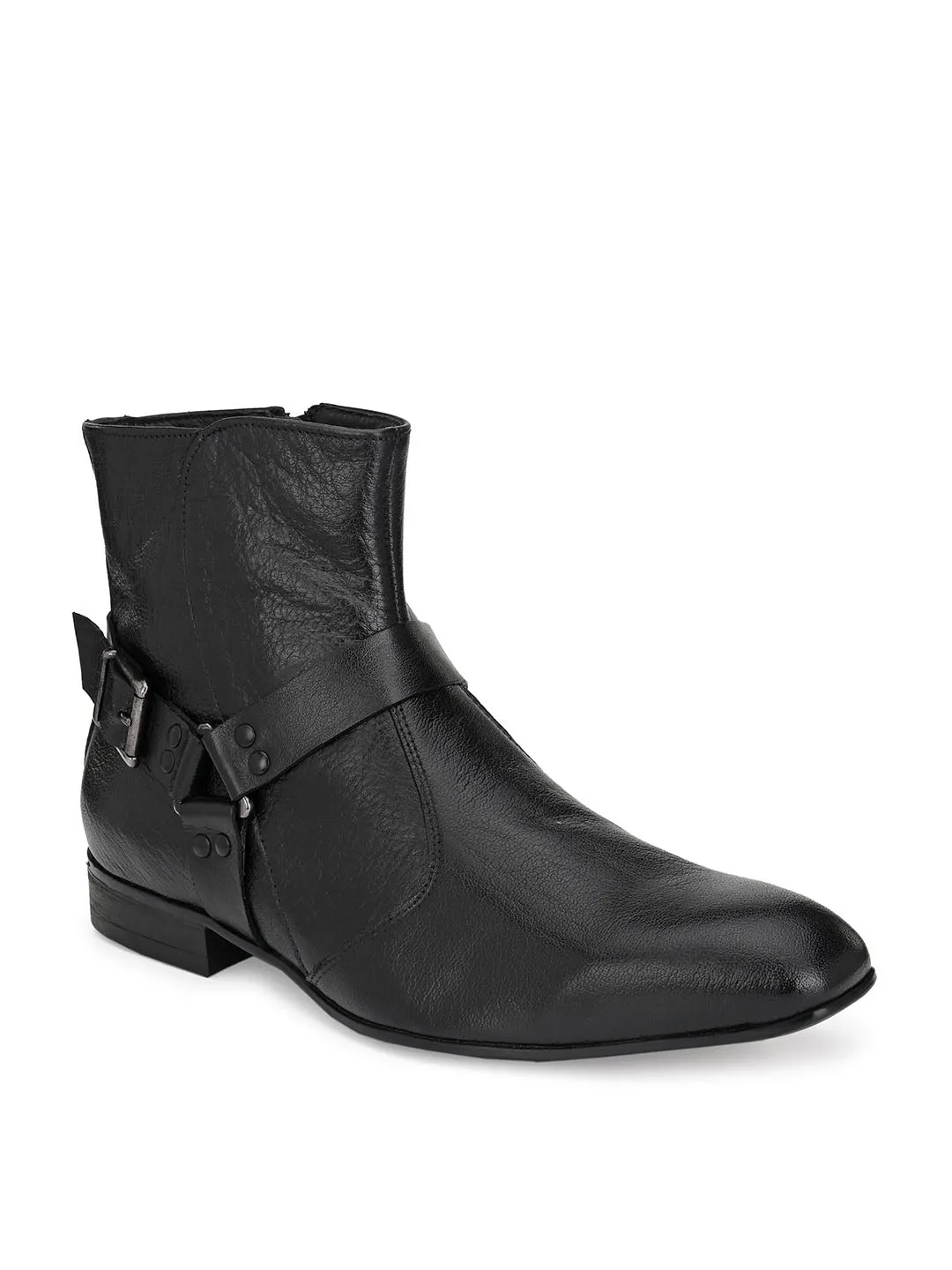 Hitz Men's Black Leather Ankle Boot Shoes with Zip Closure