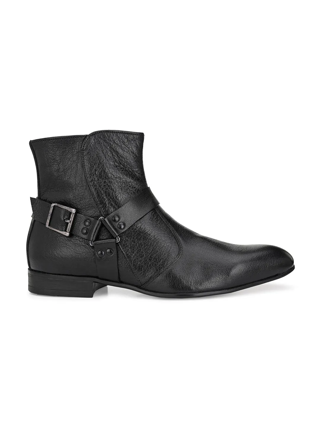 Hitz Men's Black Leather Ankle Boot Shoes with Zip Closure