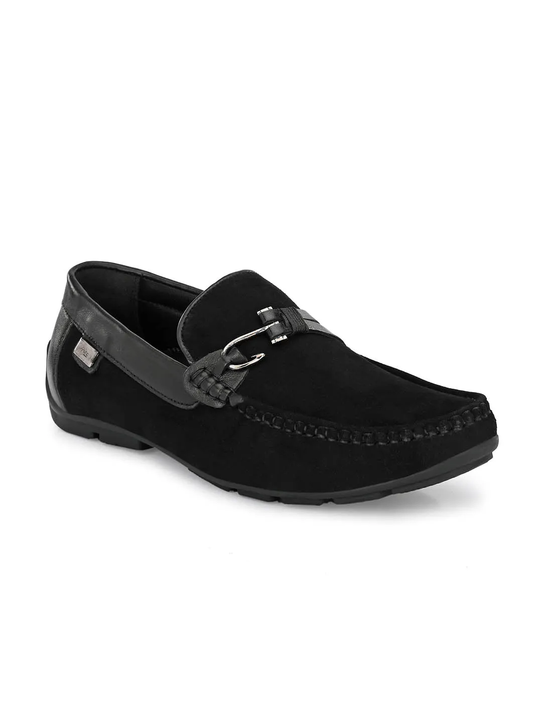 Hitz Men's Black Leather Moccasins Loafer Shoes