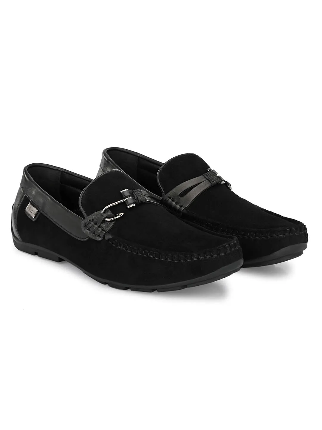 Hitz Men's Black Leather Moccasins Loafer Shoes