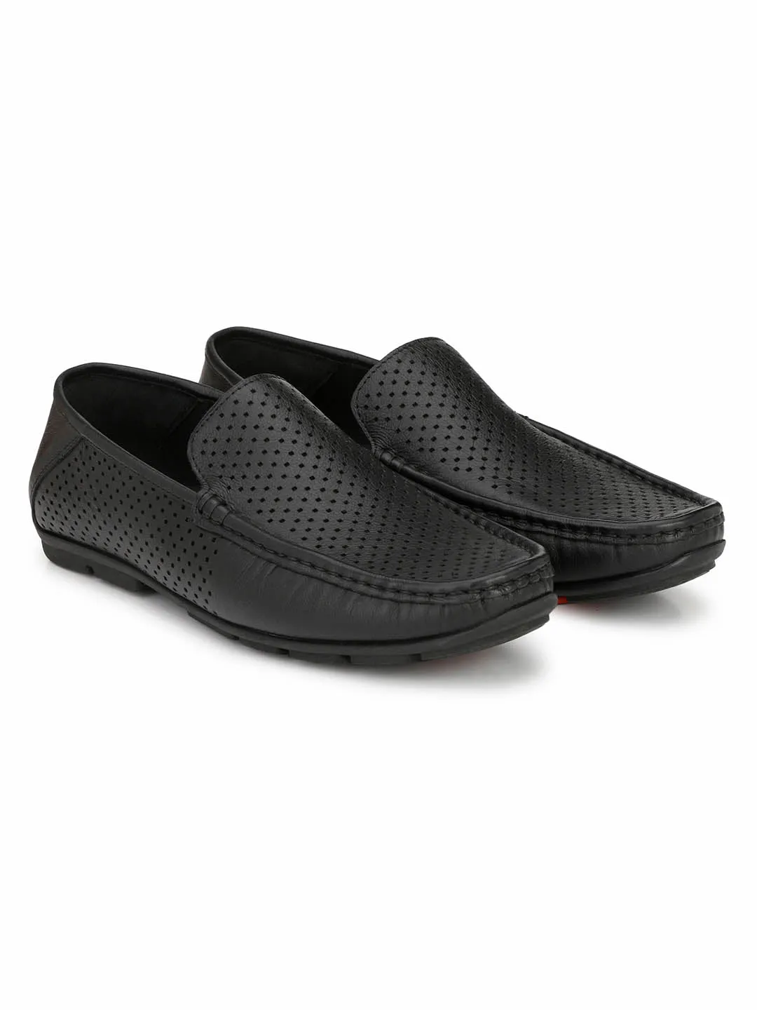 Hitz Men's Black Leather Moccasins Loafer Shoes