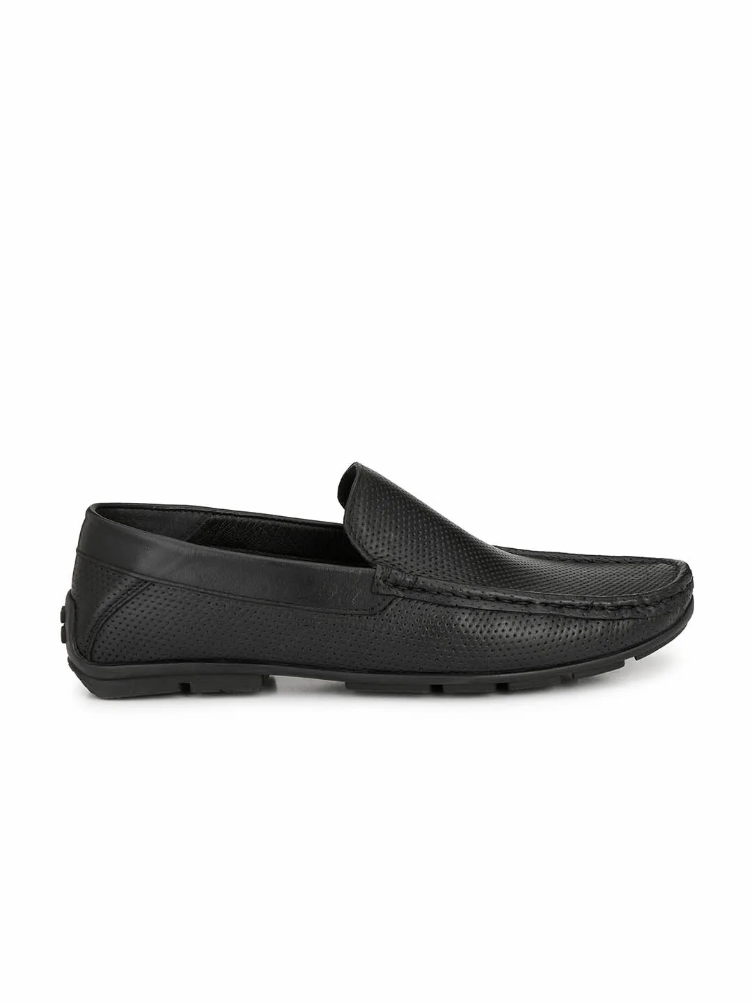 Hitz Men's Black Leather Moccasins Loafer Shoes