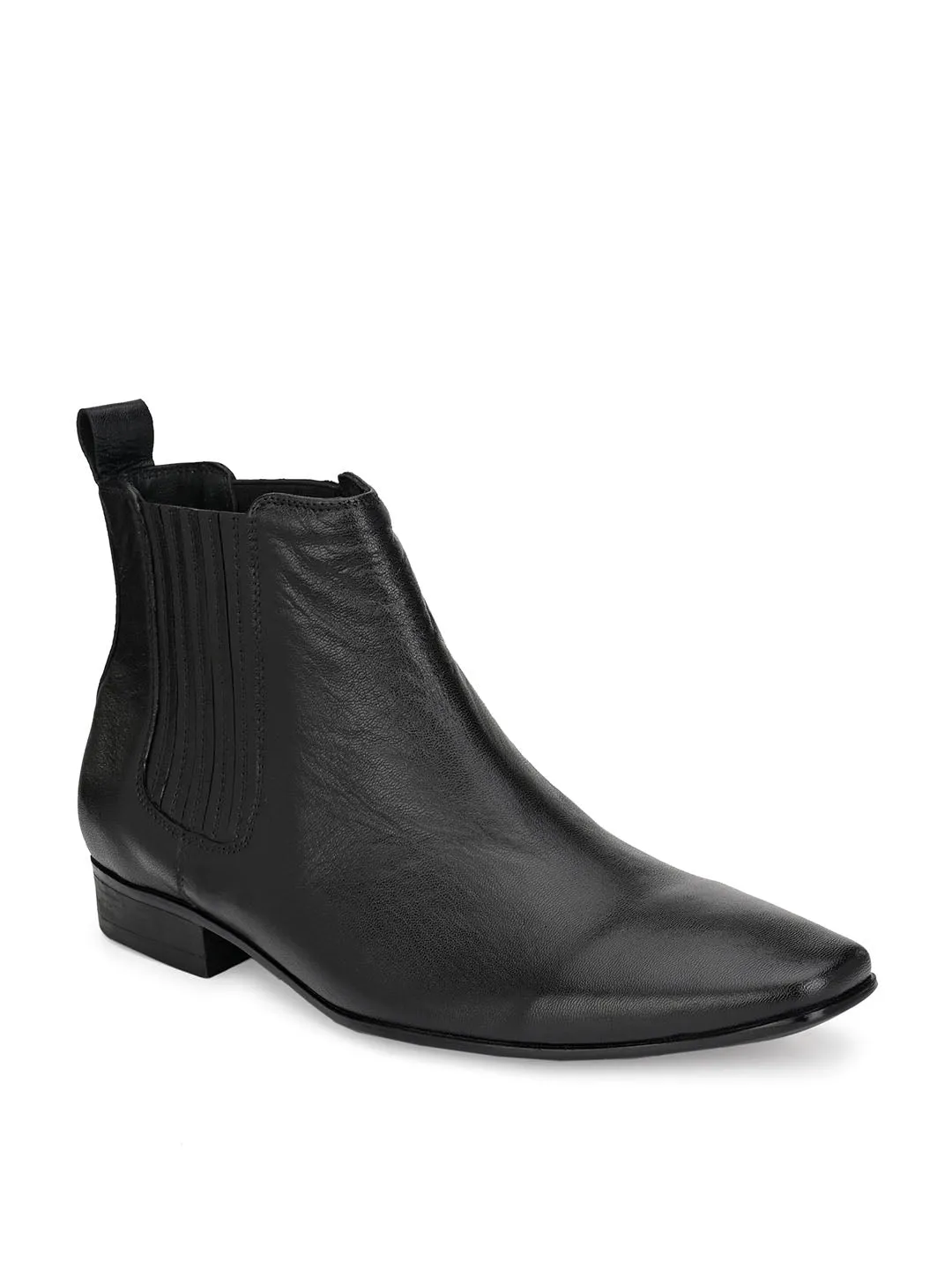 Hitz Men's Black Leather Slip-On Ankle Boot Shoes