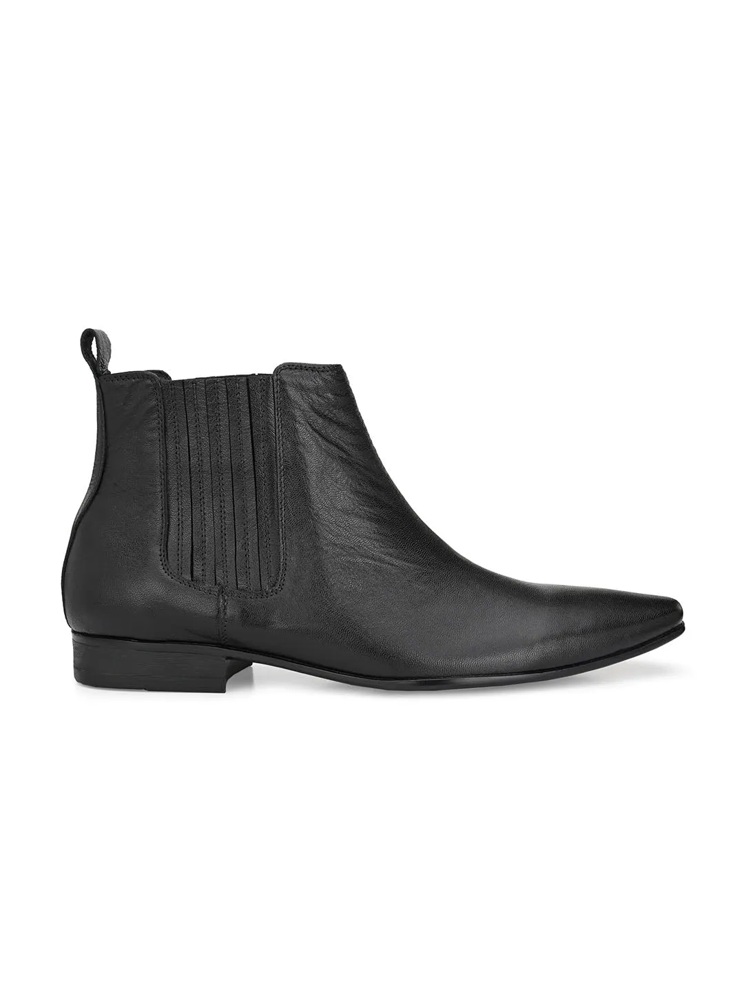 Hitz Men's Black Leather Slip-On Ankle Boot Shoes