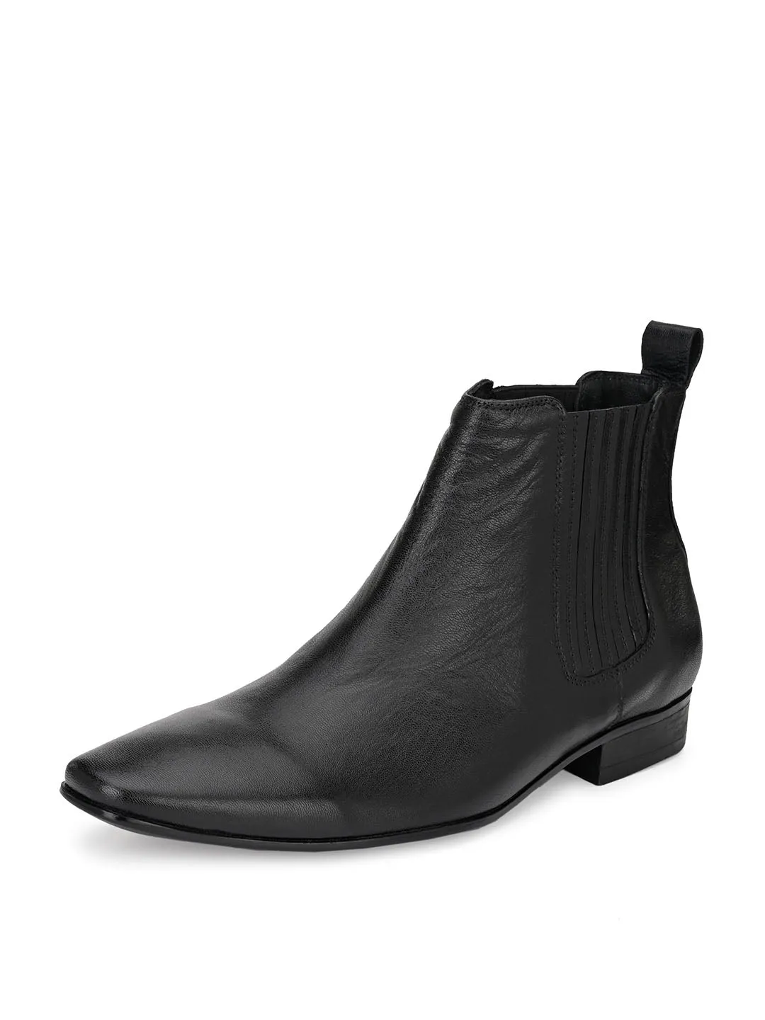 Hitz Men's Black Leather Slip-On Ankle Boot Shoes