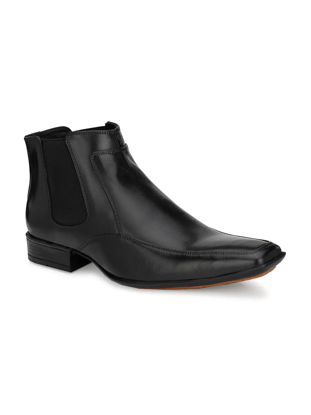 Hitz Men's Black Leather Slip-On Ankle Boot Shoes