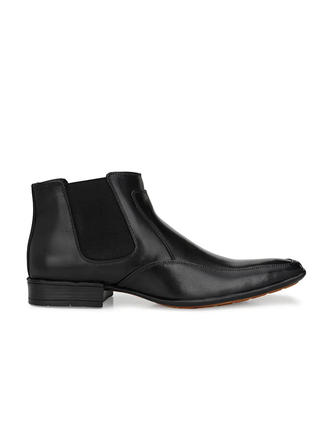 Hitz Men's Black Leather Slip-On Ankle Boot Shoes