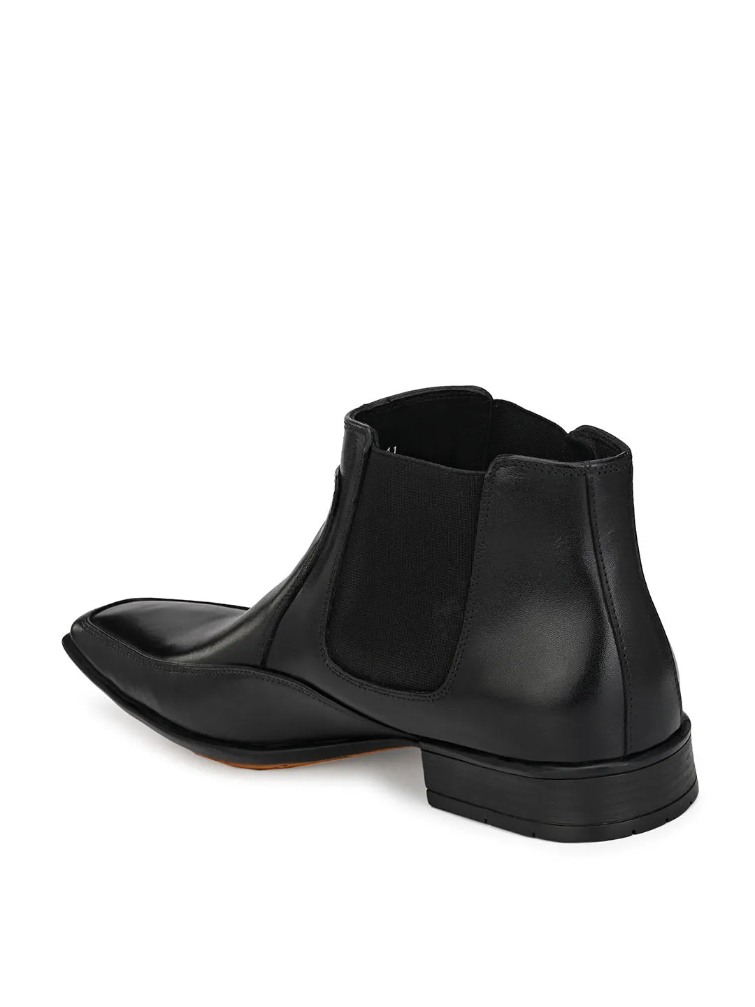 Hitz Men's Black Leather Slip-On Ankle Boot Shoes