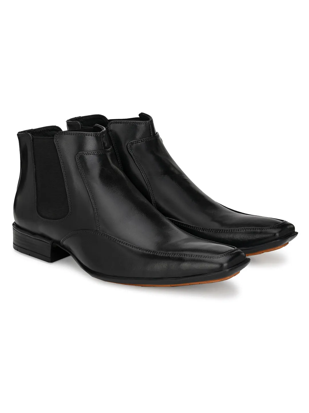 Hitz Men's Black Leather Slip-On Ankle Boot Shoes