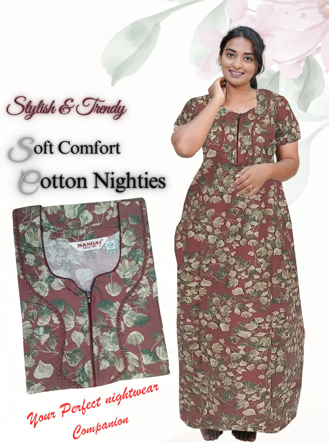 MANGAI New Regular Fit Cotton Printed Nighties - All Over Printed Stylish Nightwear for Stylish Women | Side Cut Pocket | Beautiful Nighties for Stylish Women's | Colorful Printed Cotton Nighties (CTCC)