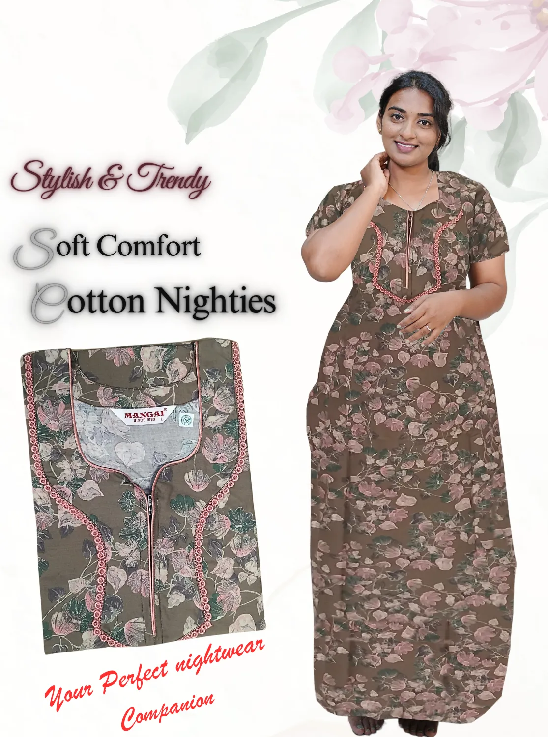 MANGAI New Regular Fit Cotton Printed Nighties - All Over Printed Stylish Nightwear for Stylish Women | Side Cut Pocket | Beautiful Nighties for Stylish Women's | Colorful Printed Cotton Nighties (CTCC)