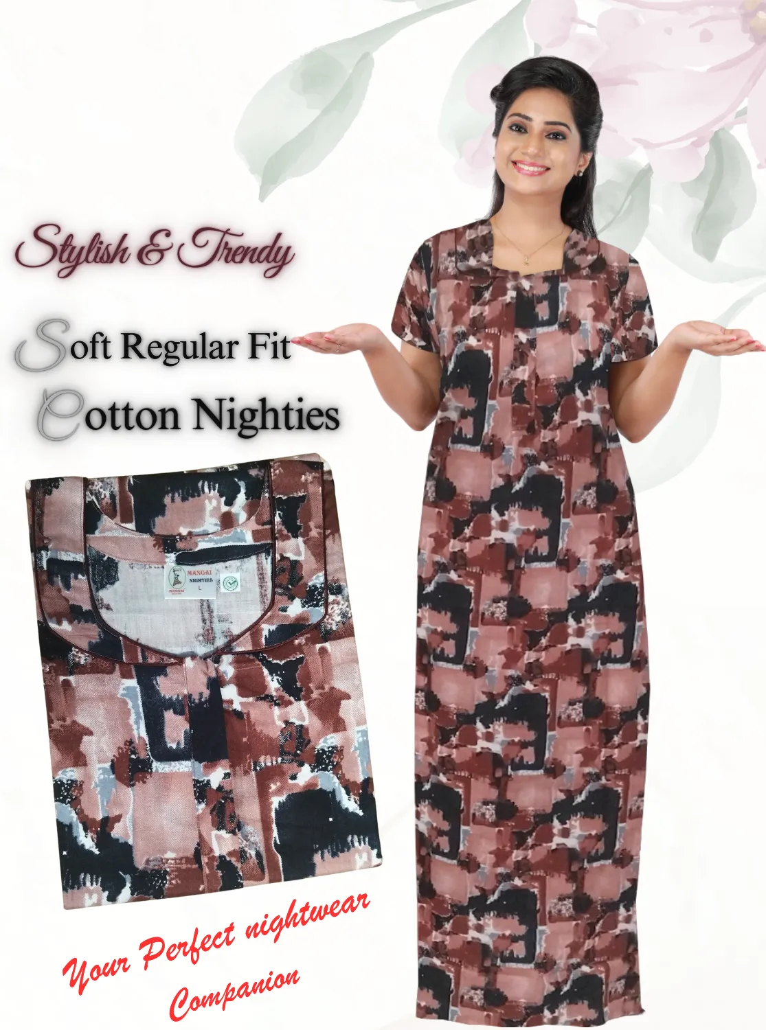 MANGAI New Regular Fit Cotton Printed  Nighties - All Over Printed Stylish Nightwear for Stylish Women | Side Cut Pocket | Beautiful Nighties for Stylish Women's (NL)