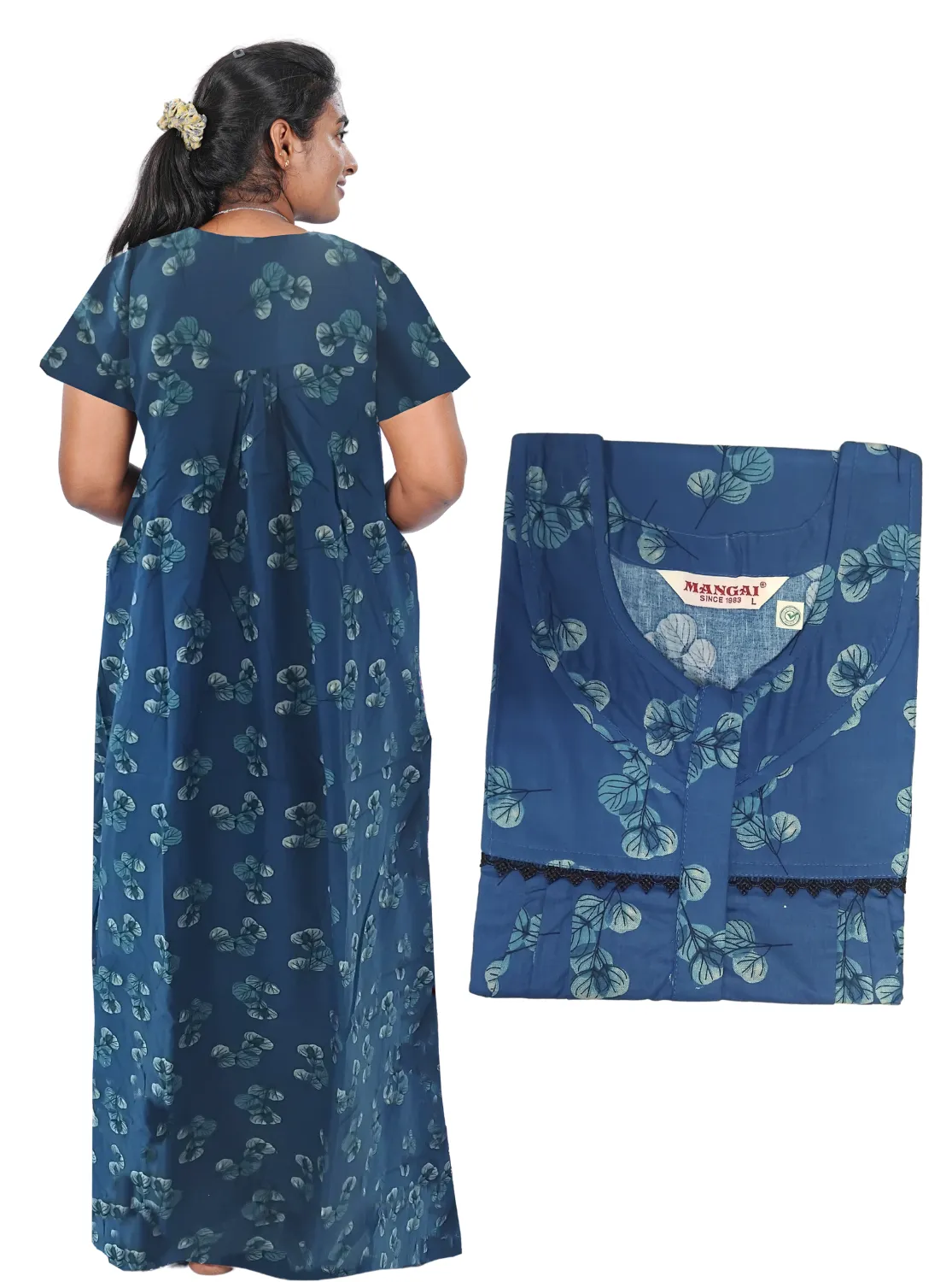 MANGAI New Regular Fit Cotton Printed Pleated Nighties - All Over Printed Stylish Nighties  | Side Cut Pocket | Front Open Zipper Type | Beautiful Nighties for Stylish Women's (PLE)