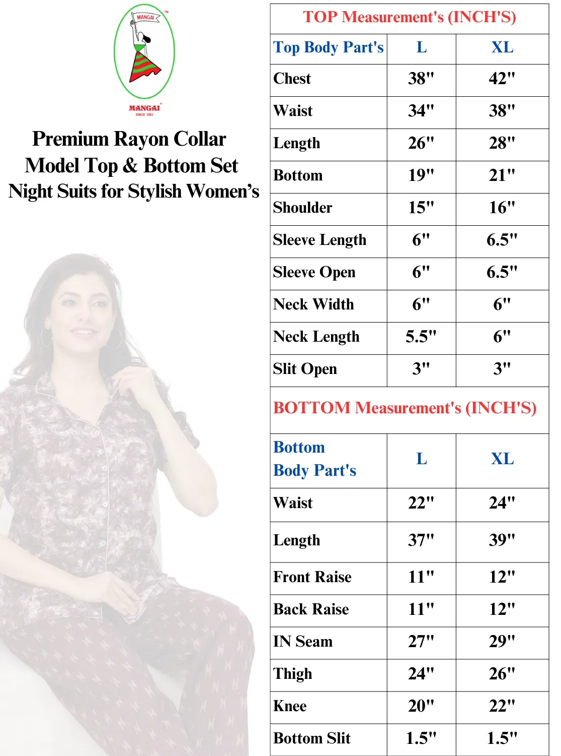 MANGAI Premium RAYON Printed Stylish Collar Night Suits | Stylish Print's All Over | Top & Bottom Set | Half Sleeve | Trendy Night Suits for Stylish Women's  (RCNS-CLR)