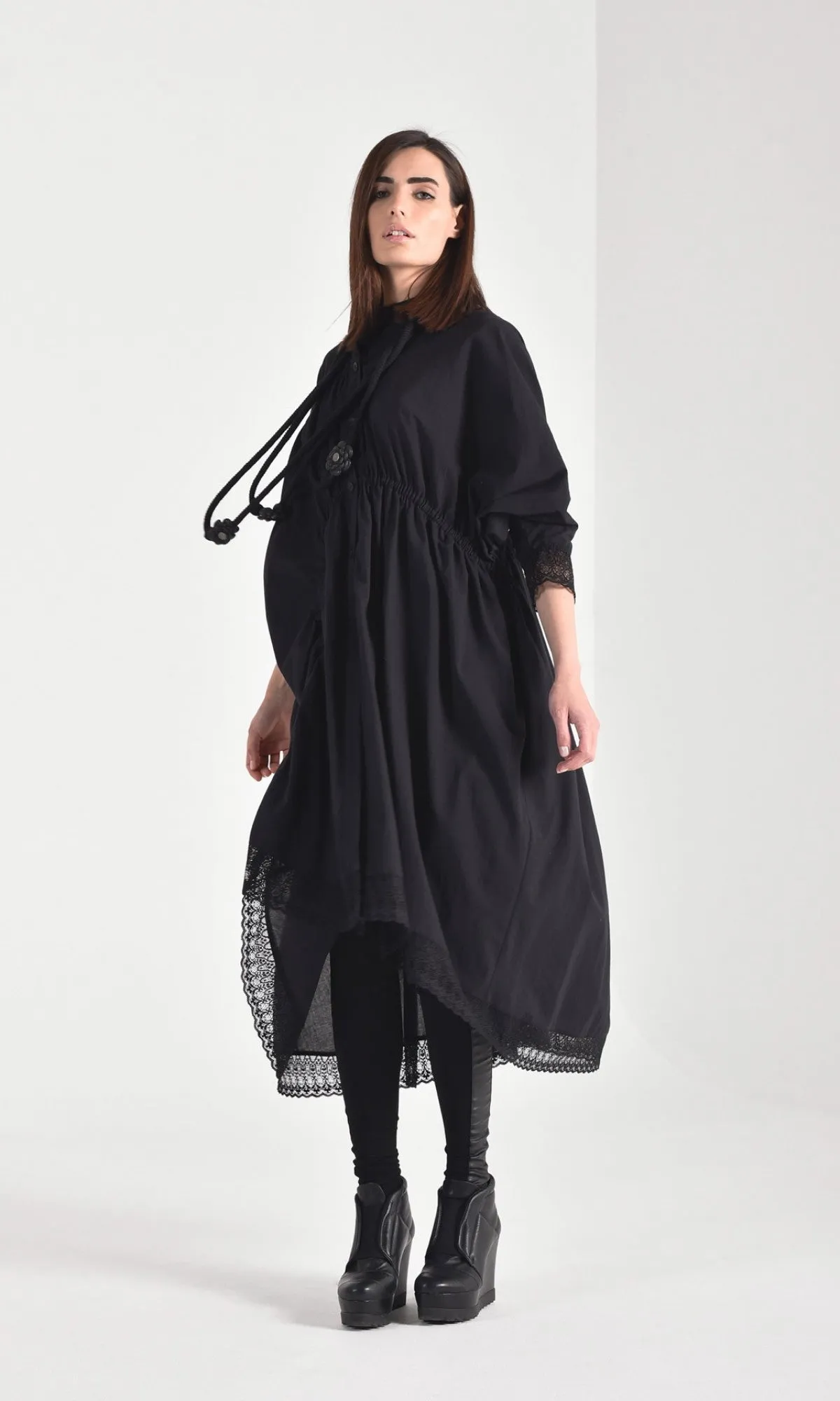 Maxi Shirt Dress with Lace Ends