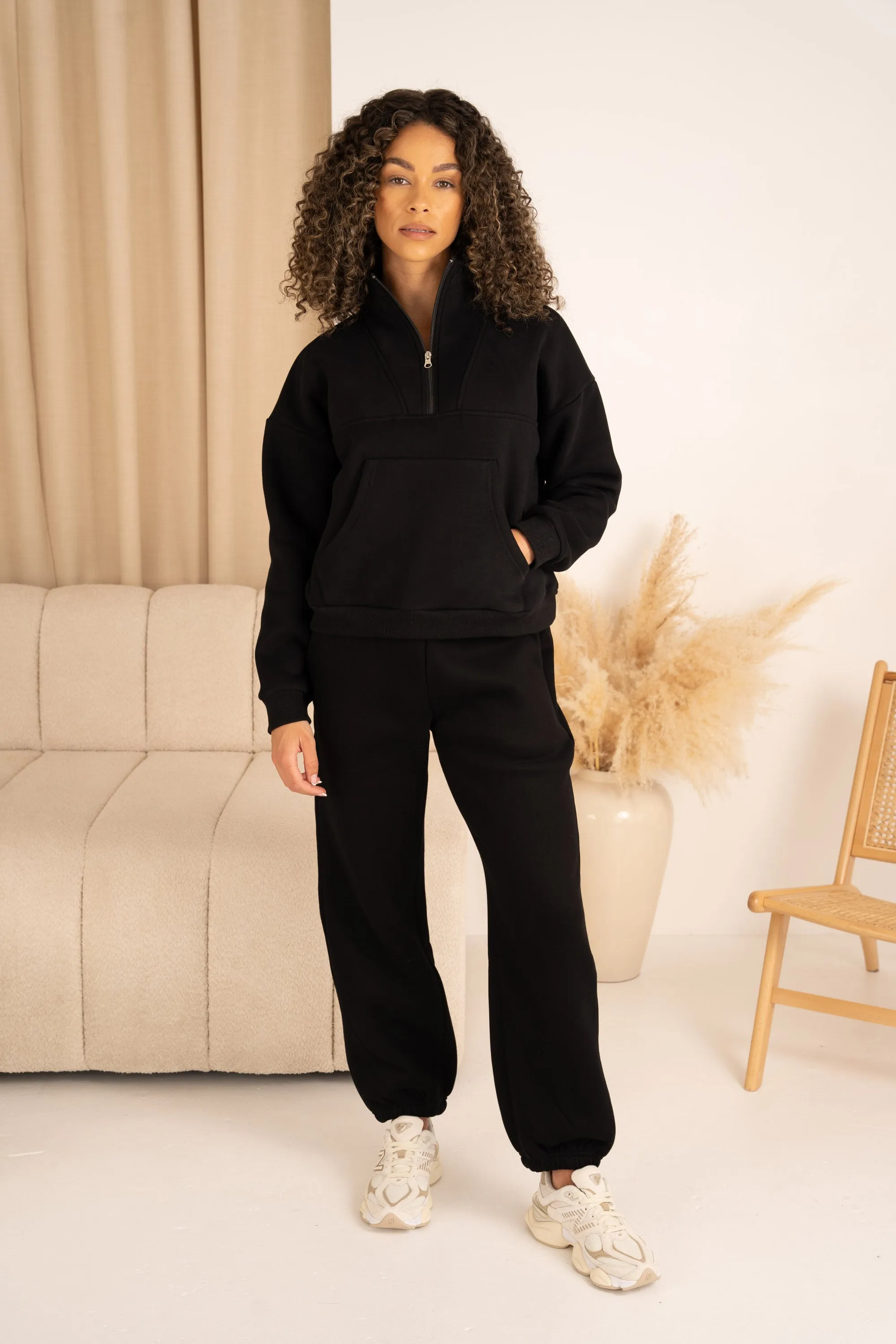 Nevaeh Quarter Zip Set Joggers - Black