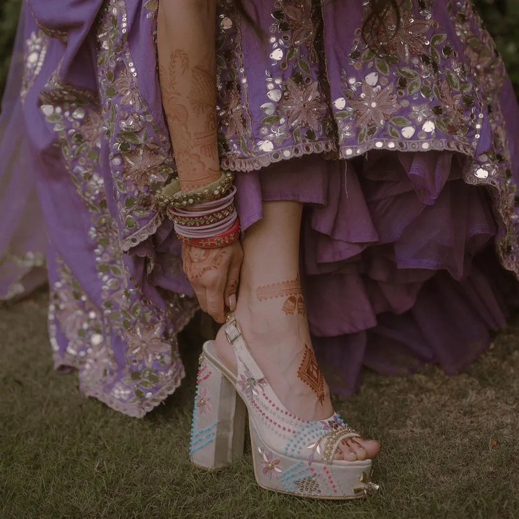 Noor Beautiful Multicolored Hand Embroidered Bridal Block Heels