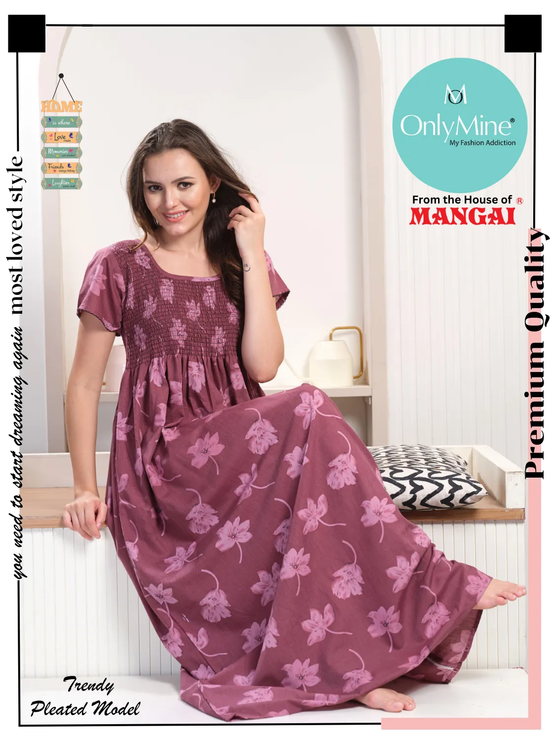 ONLY MINE Premium Smokey Nighty | Stretchable Elastic Type | Beautiful Pleated Model | Side Pocket | Stylish Nighty for Stylish Women's (OM-RAH)