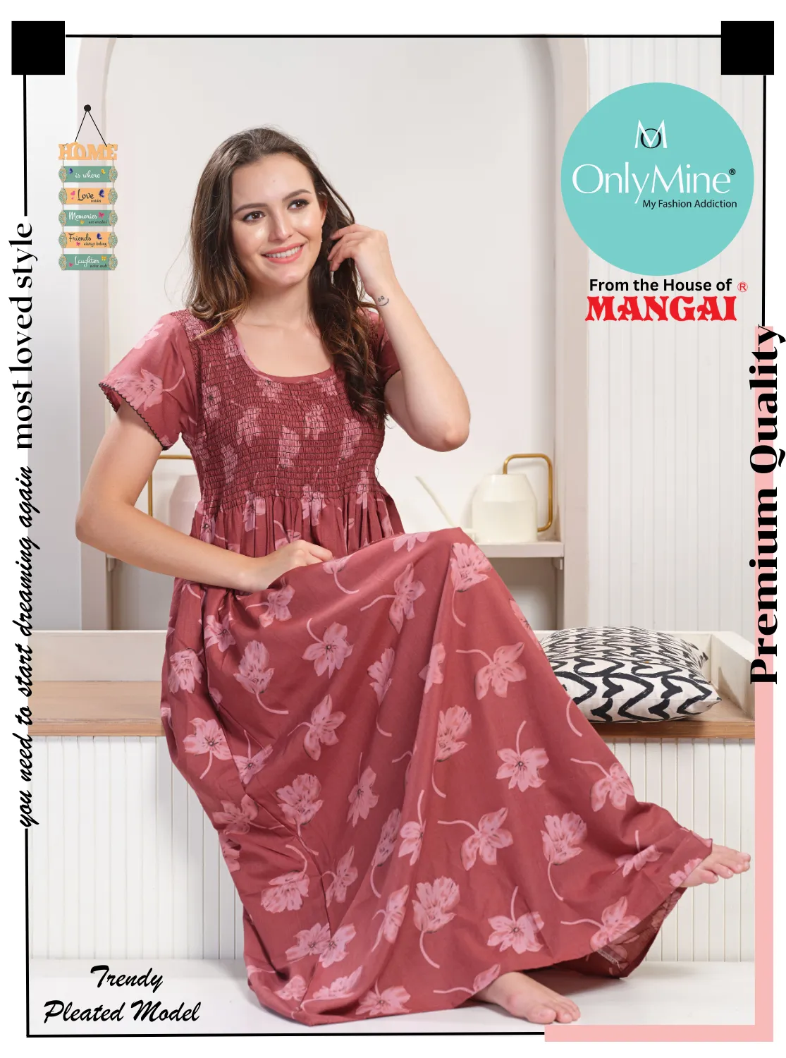 ONLY MINE Premium Smokey Nighty | Stretchable Elastic Type | Beautiful Pleated Model | Side Pocket | Stylish Nighty for Stylish Women's (OM-RAH)