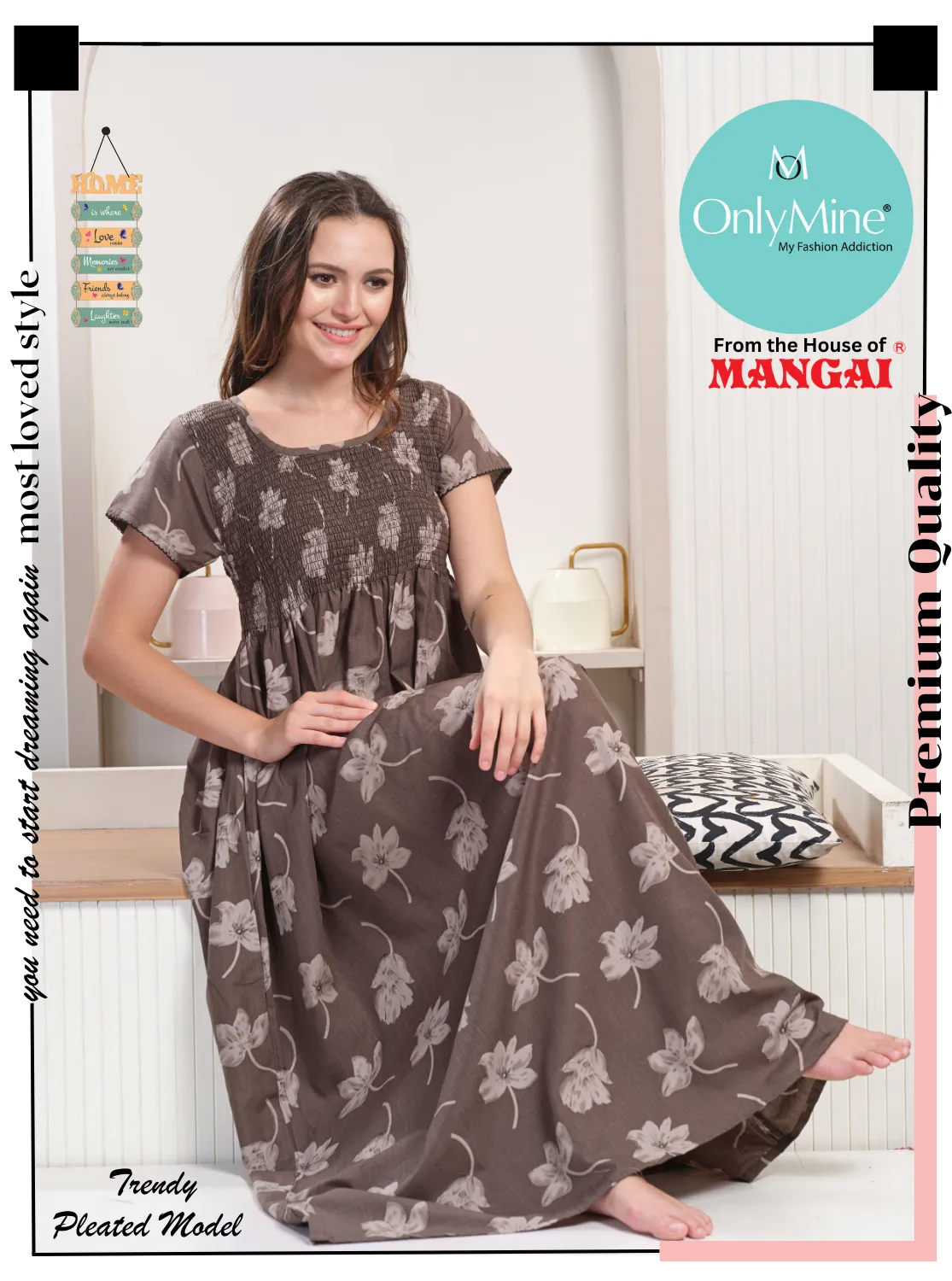 ONLY MINE Premium Smokey Nighty | Stretchable Elastic Type | Beautiful Pleated Model | Side Pocket | Stylish Nighty for Stylish Women's (OM-RAH)