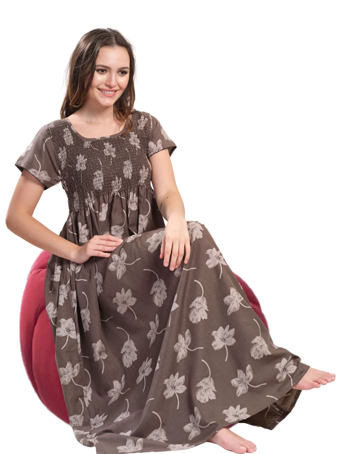 ONLY MINE Premium Smokey Nighty | Stretchable Elastic Type | Beautiful Pleated Model | Side Pocket | Stylish Nighty for Stylish Women's (OM-RAH)