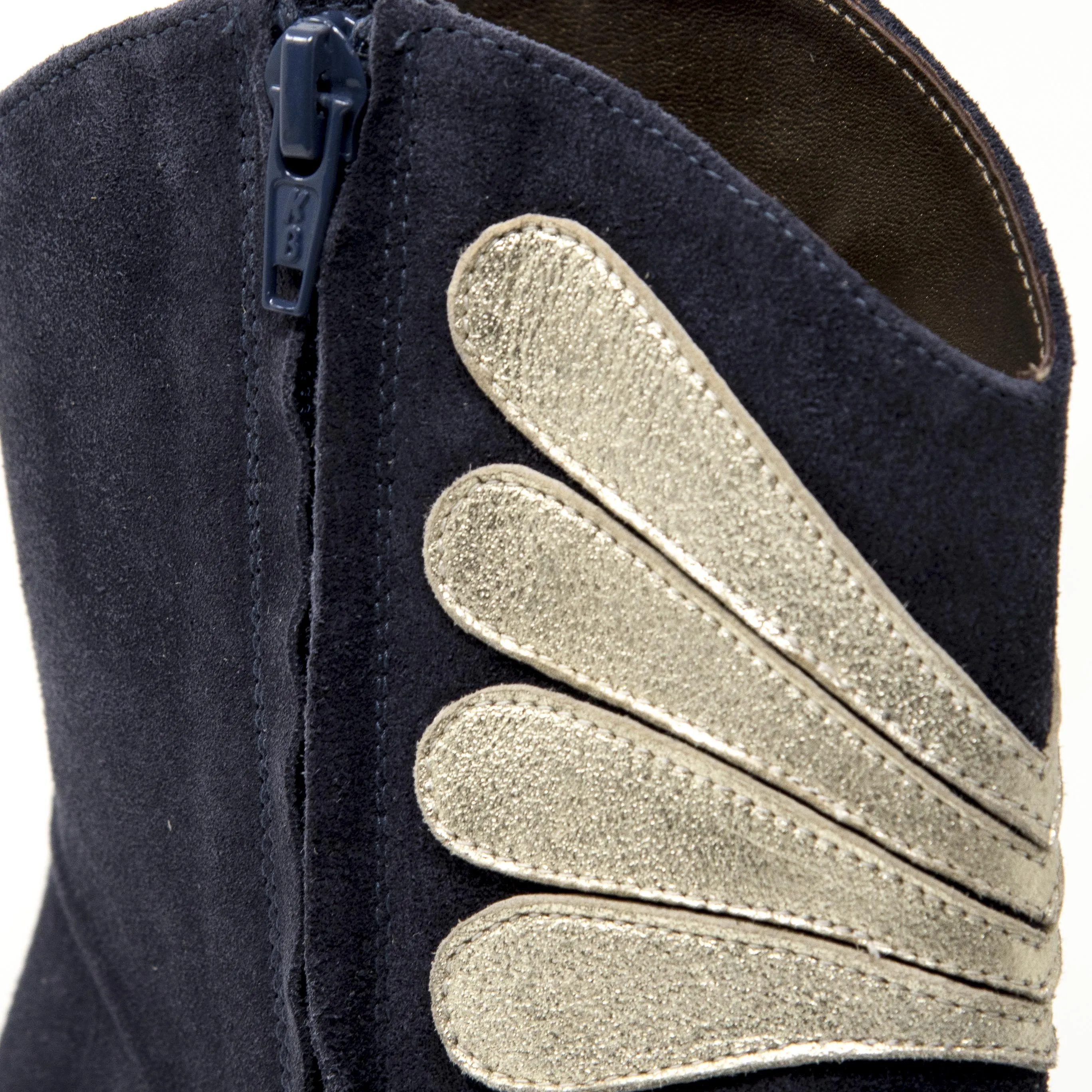 Patricia Blanchet Princesse Navy Suede and Gold Leather Ankle Boots