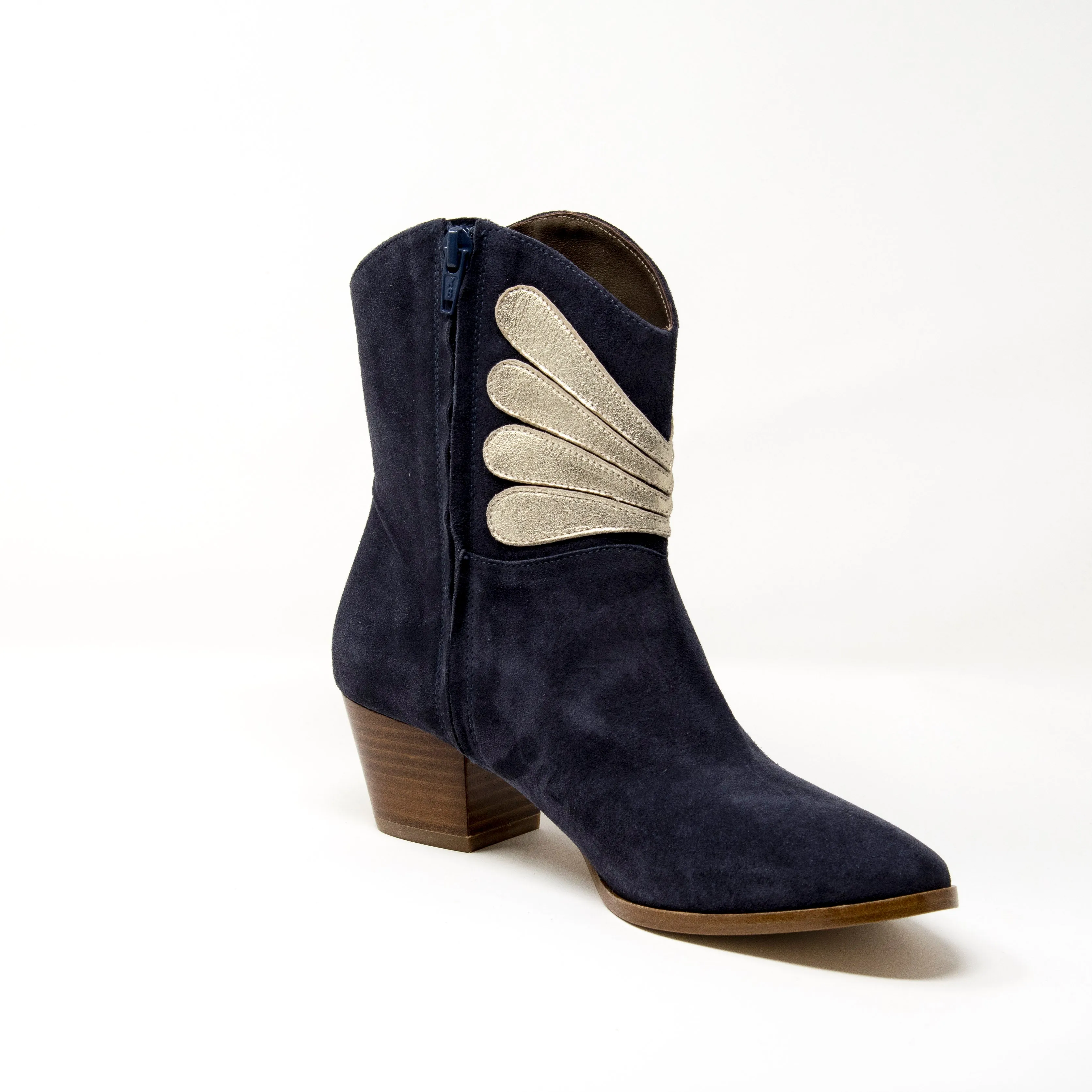 Patricia Blanchet Princesse Navy Suede and Gold Leather Ankle Boots