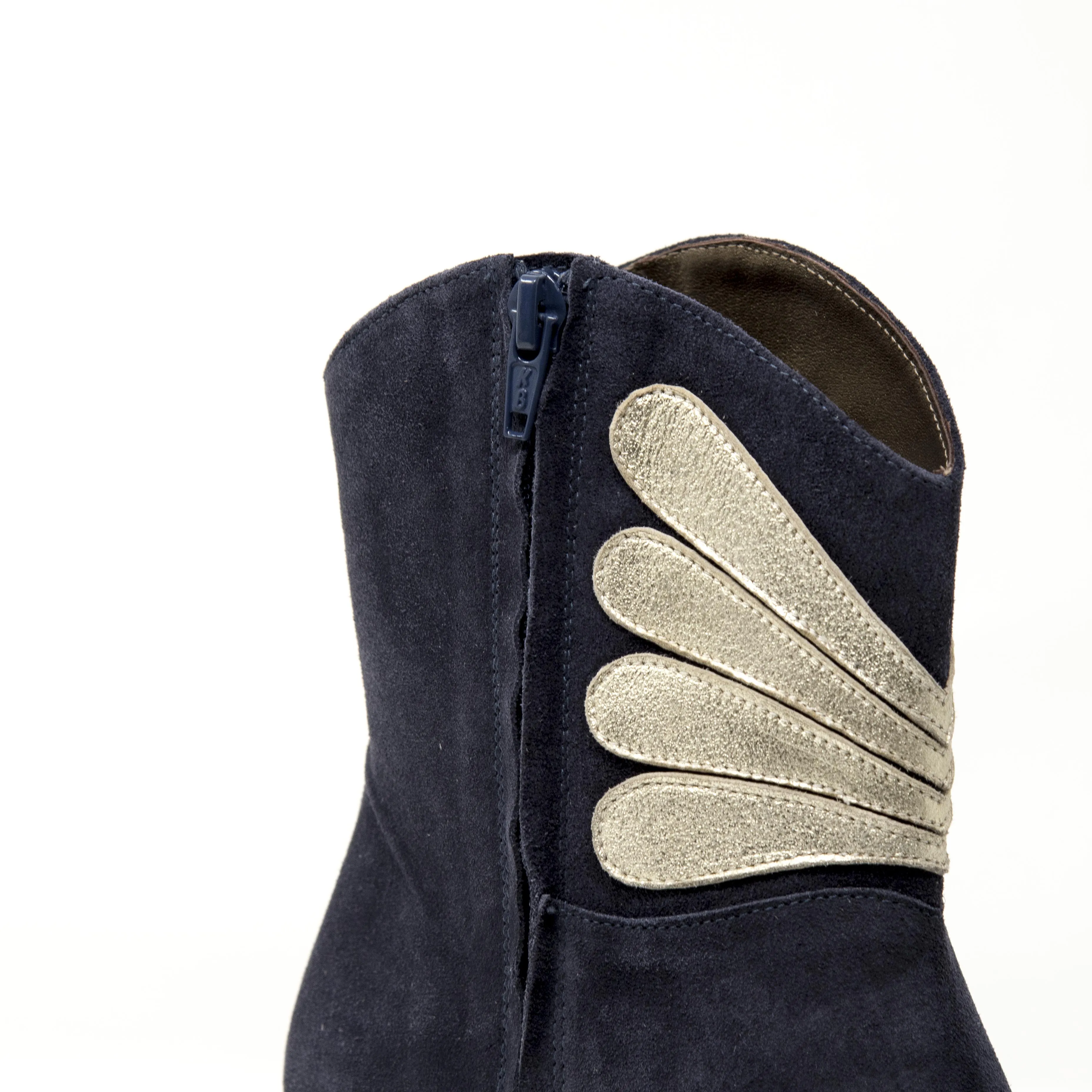 Patricia Blanchet Princesse Navy Suede and Gold Leather Ankle Boots