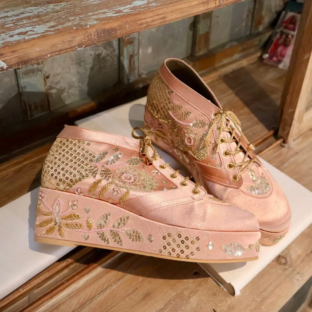 Pink Platform Sneaker Wedges | Tiesta Shoes