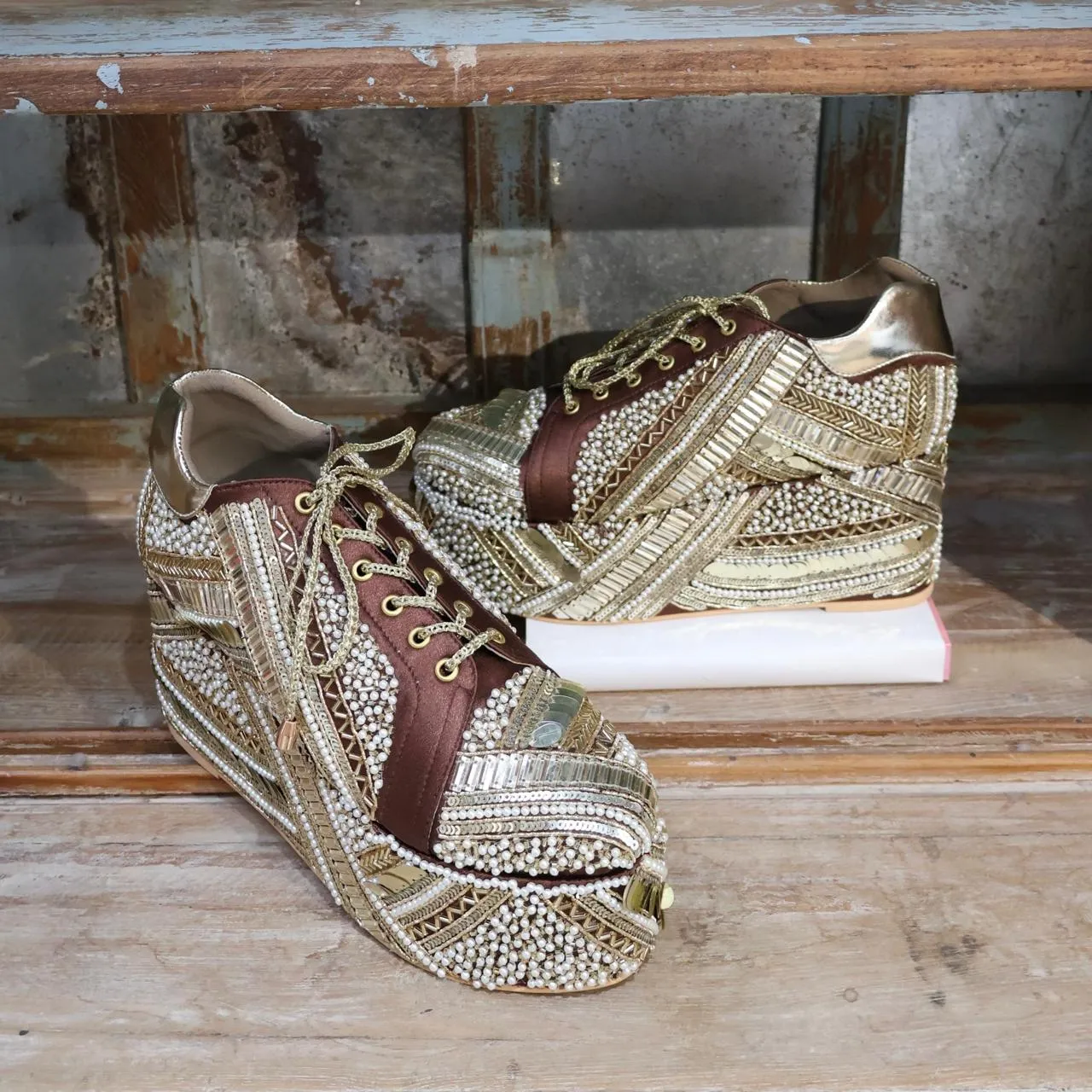 POPPY- Brown Bridal Sneaker Platform Wedges I Tiesta Shoes