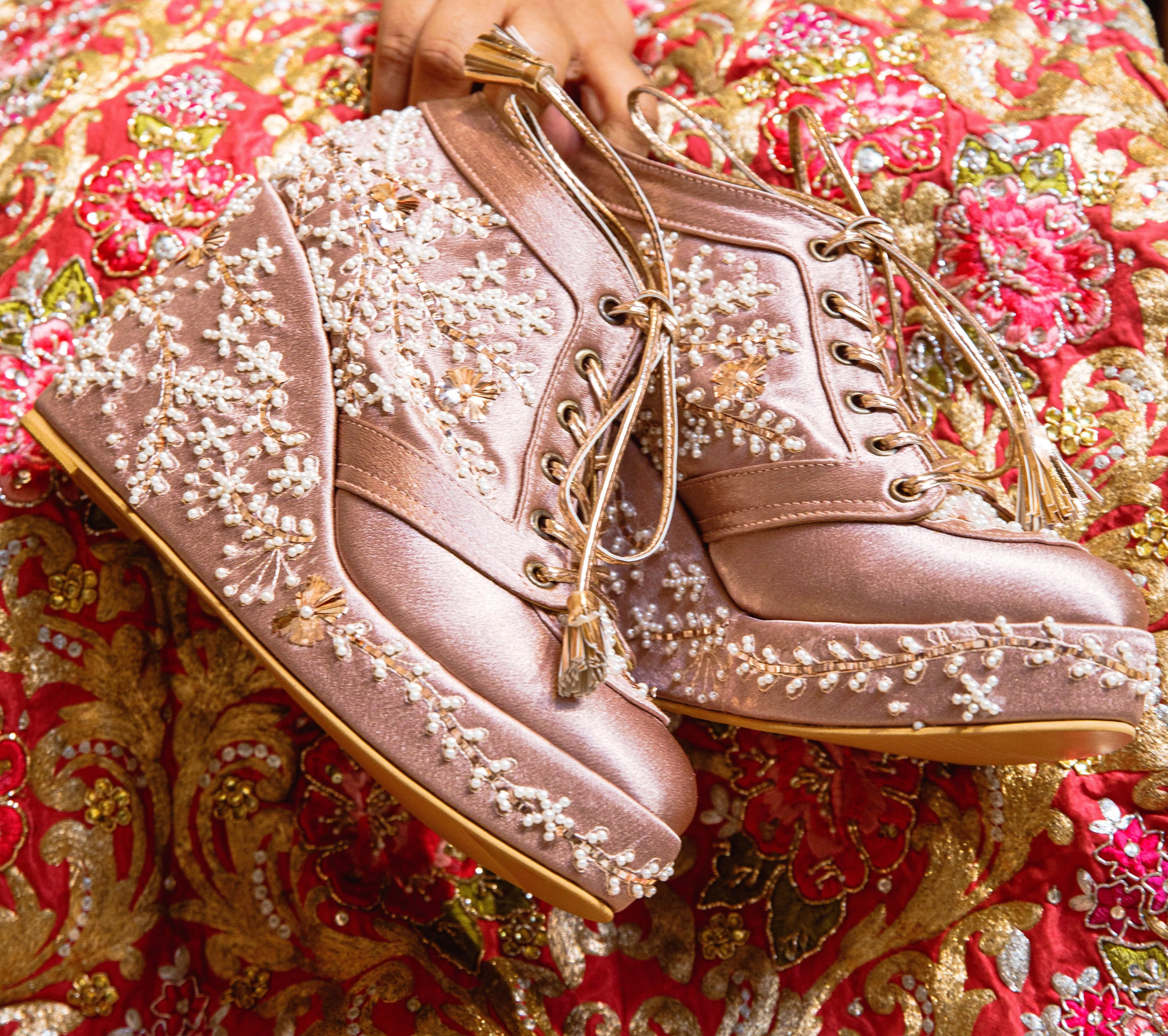 Rose Gold Bridal Sneaker Wedges - Customized Wedding Shoes | Tiesta