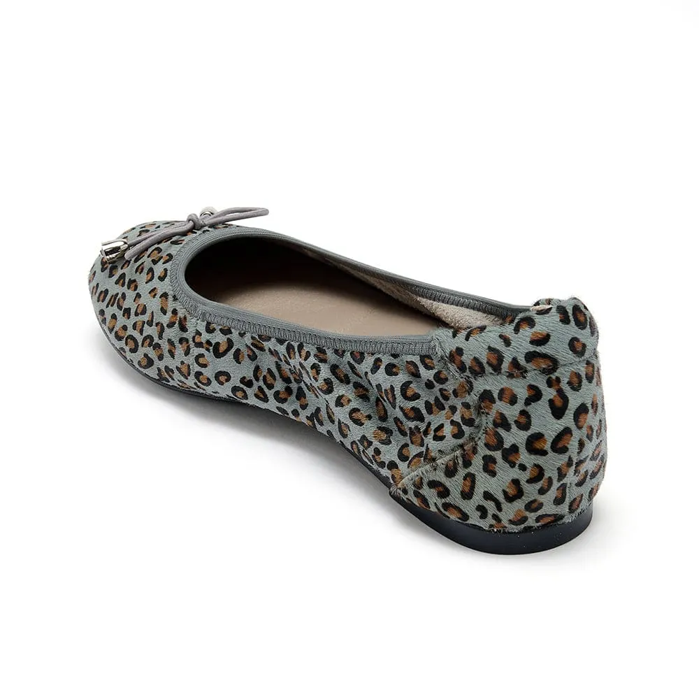 Sandringham - Grey Leopard Leather Flats