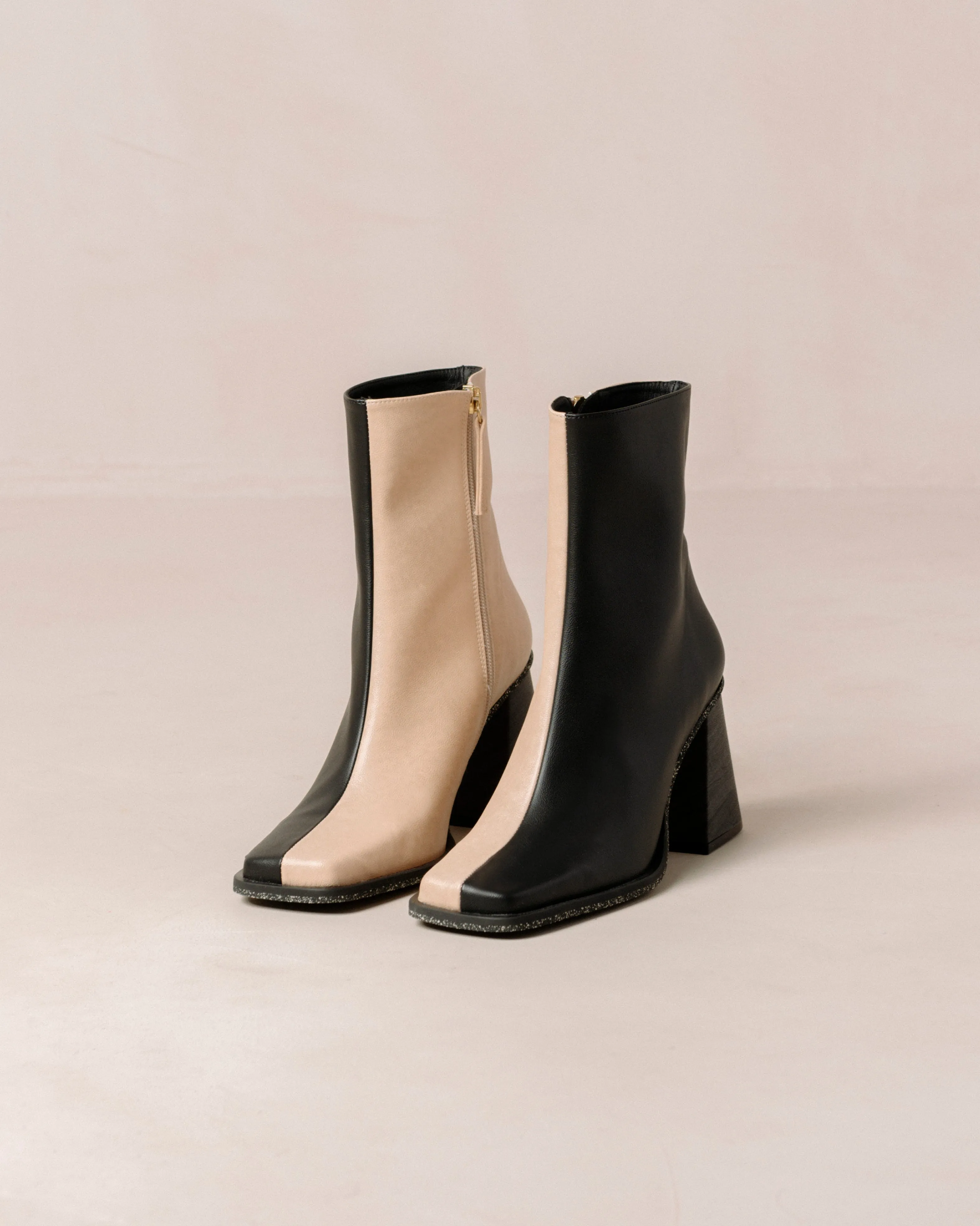 South Bicolor Corn Stone Beige Black Vegan Leather Ankle Boots